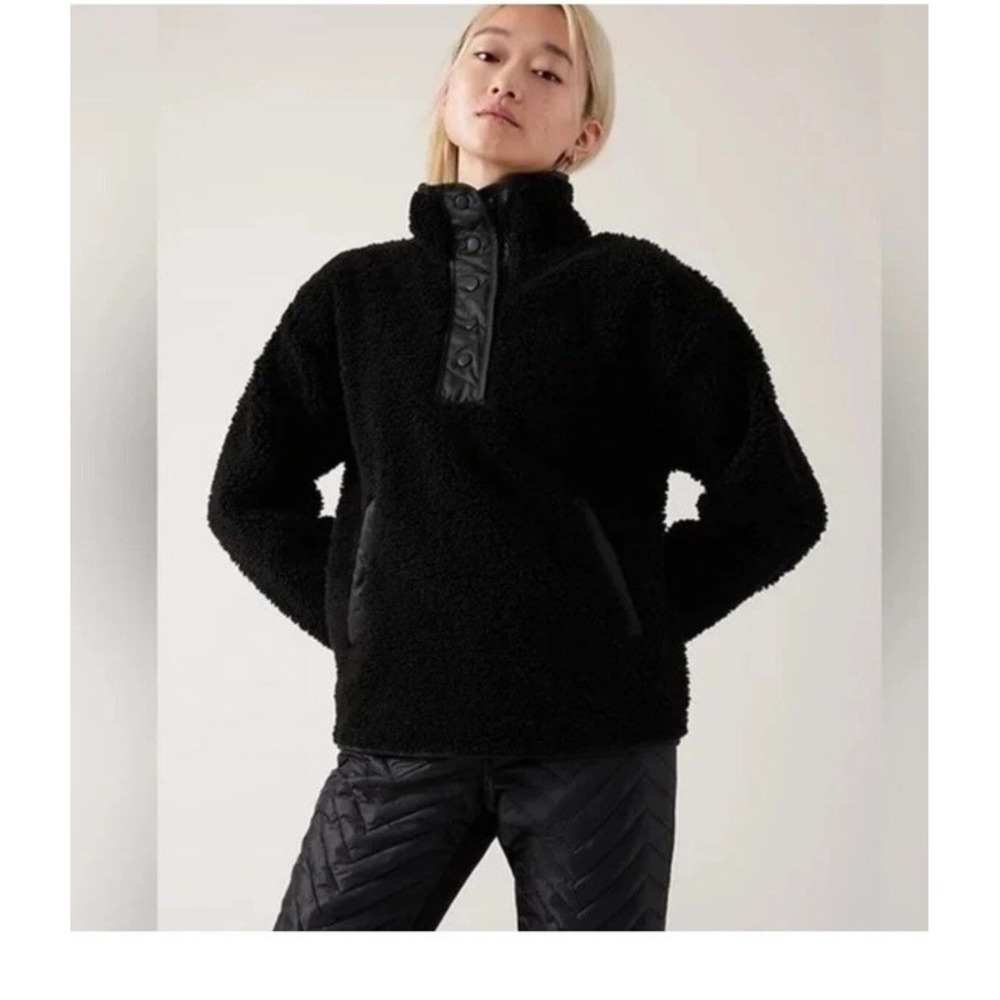 Athleta Cozy Sherpa Snap Sweatshirt 466888 Black Size L NWT $145 Cozy Jacket
